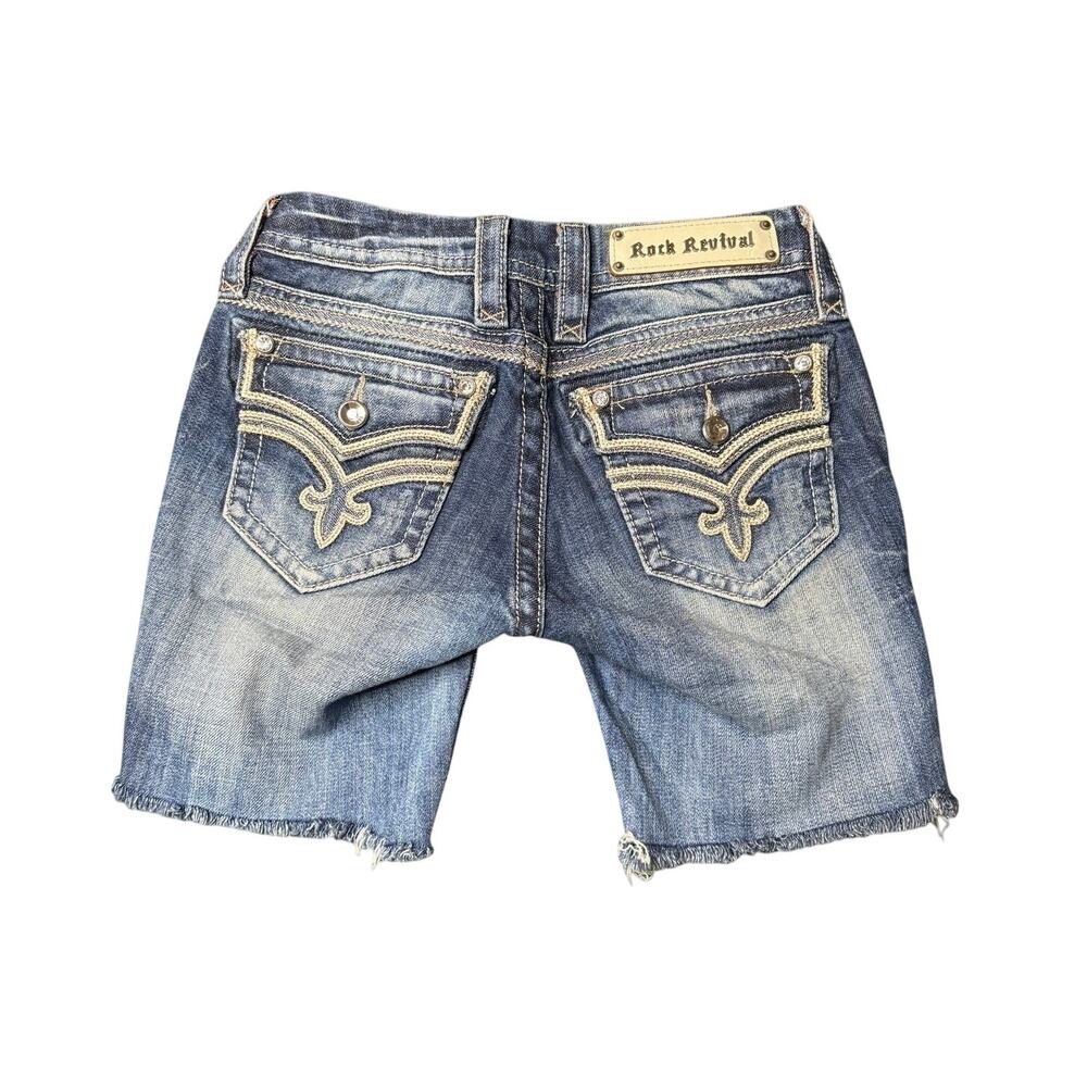 Rock Revival Ashley Embellished Low Rise Shorts Raw Hem Size 25